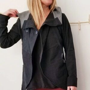 Layers Squared Asymmetrical Lagenlook New Year Jacket, Black / Grey